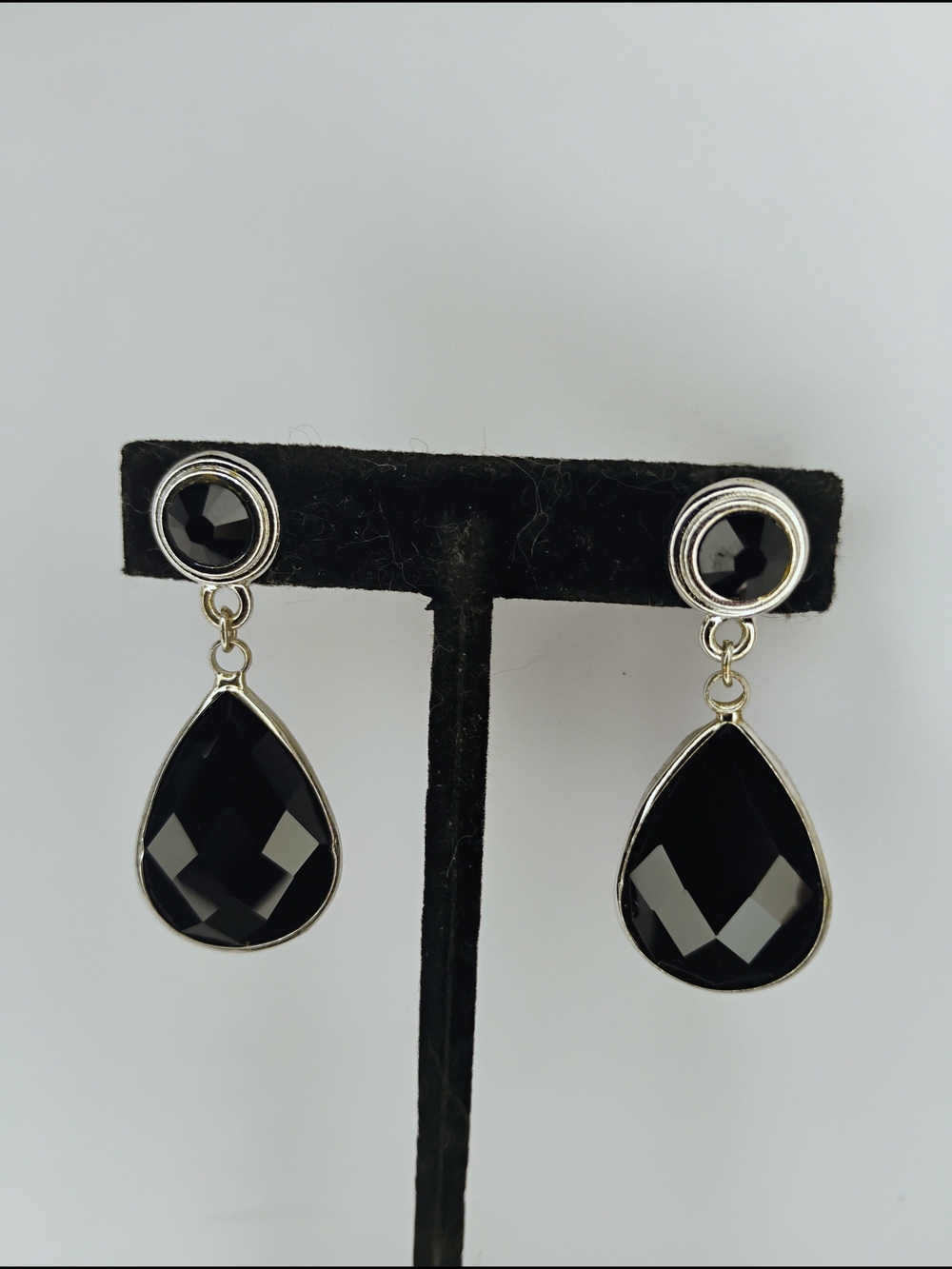Handmade Swarovski Crystal Post & Black Glass Teardrop Dangle Earrings